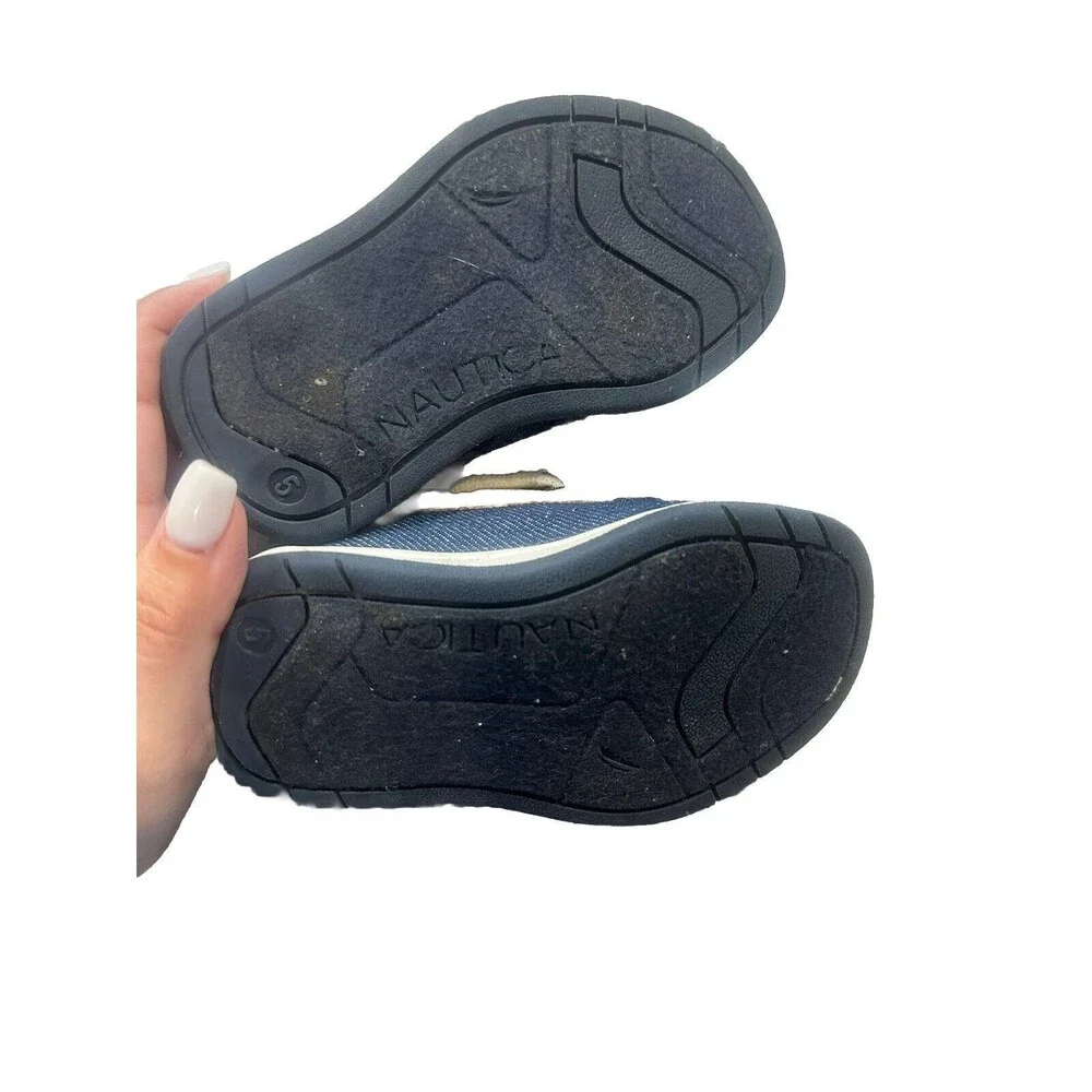 Náutica Teton Denim Navy Brown Boat Loafer Casual Strap Toddler Shoes Size 5